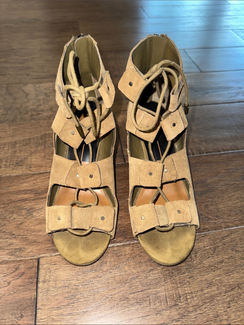 Dolce Vita Tan Suede Lace-Up Open-Toe Sandals